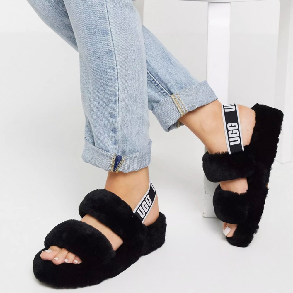 UGG OH YEAH Slide Black SZ 8 NWOT